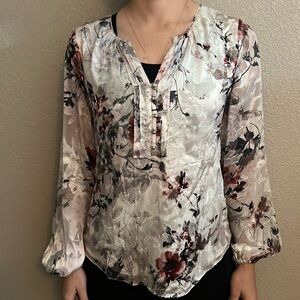 White House black market cream and burgundy long sleeve blouse size 6